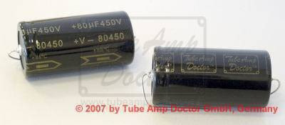 V-80450 80uF @ 450V  26x52mm Elektrolytkondensator, axial,