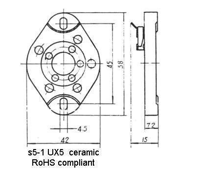 S5-1 UX5-Röhrenfassung für 807 etc., Keramik, Lötösen